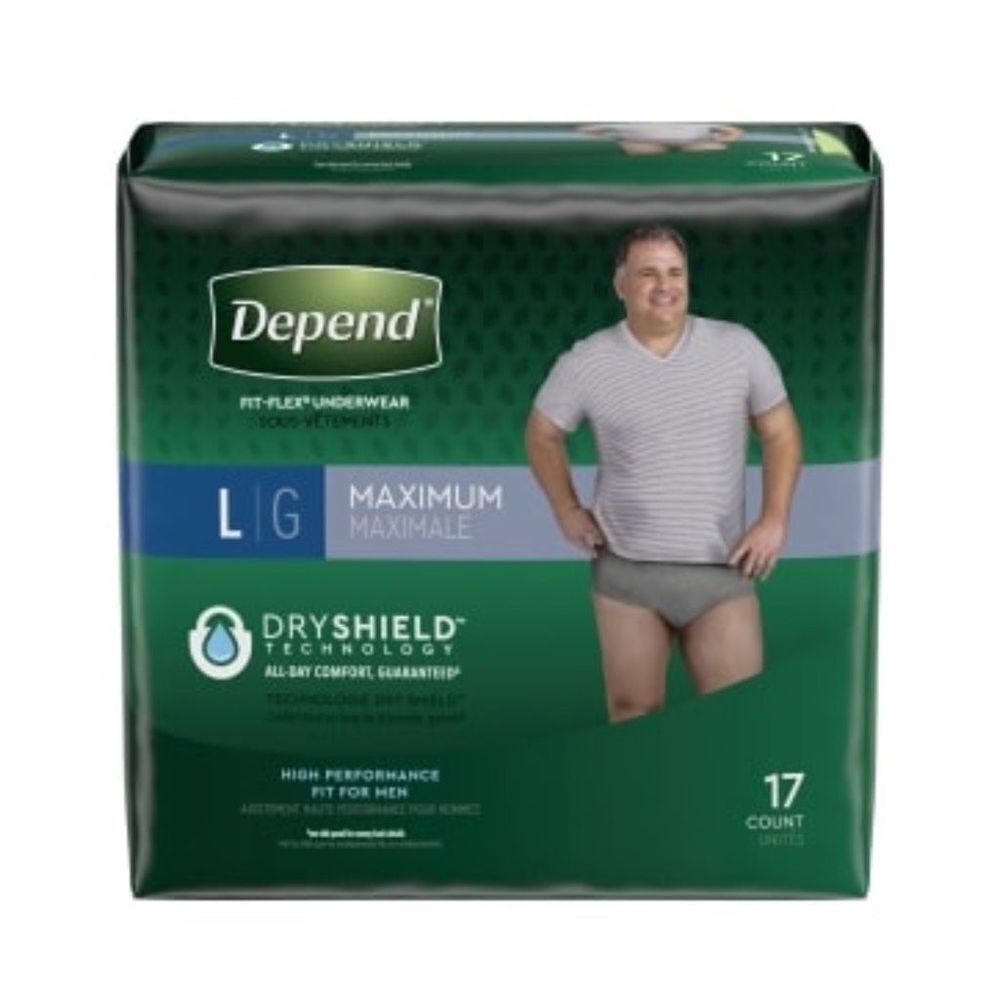 Depend Fit-Flex Underwear for Men Size Large 17 Count Maximum Absorbency Gray